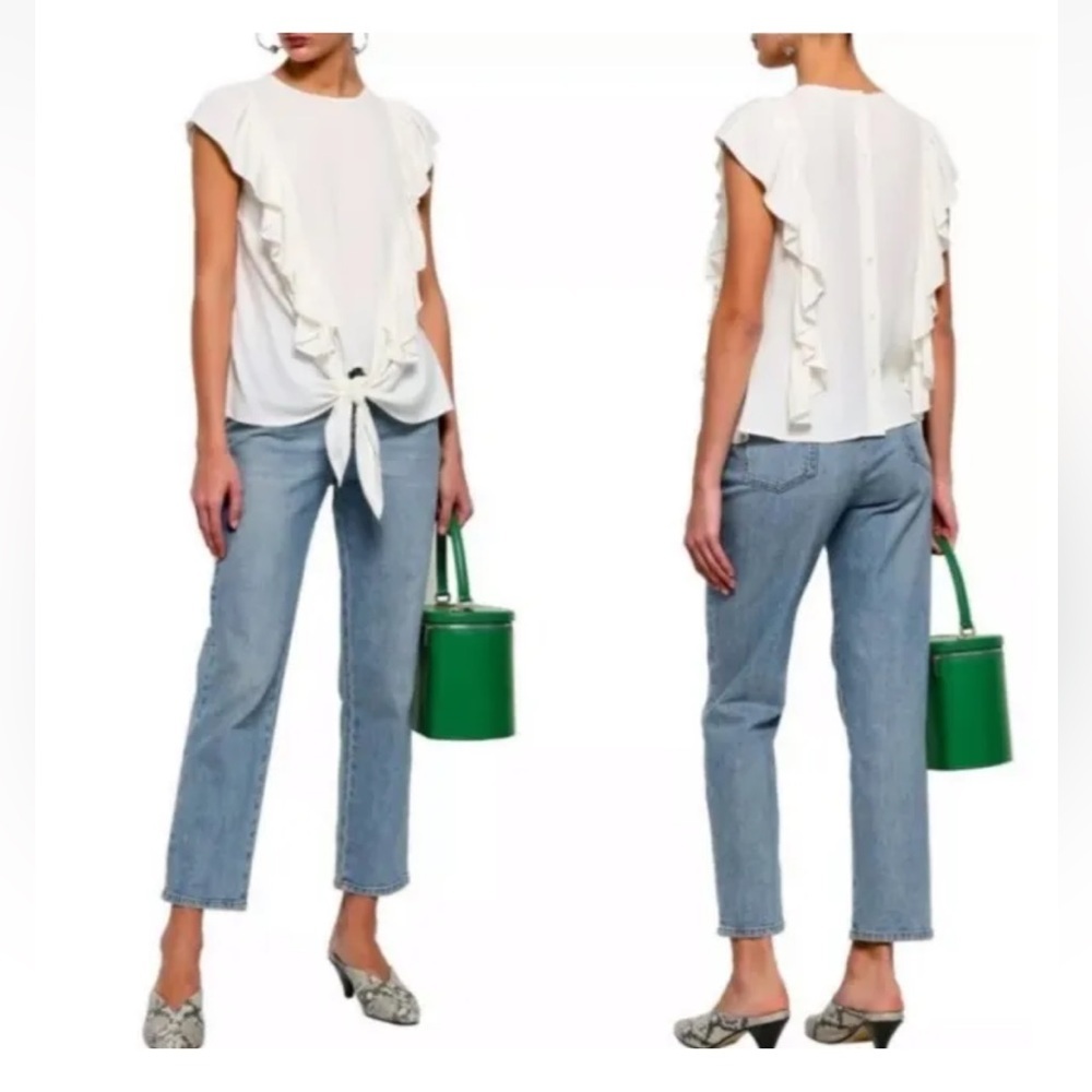 Frame Flutter Ruffled Tie Front Button Back Top I… - image 3